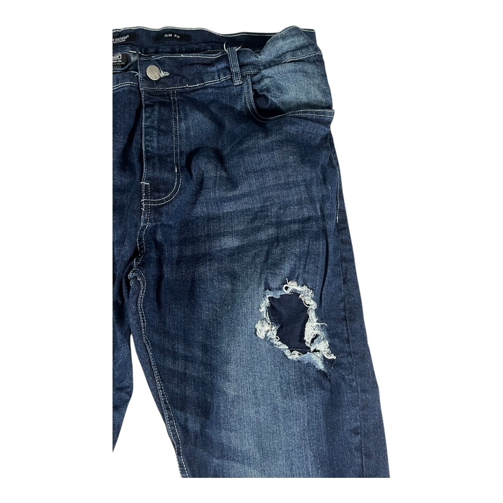 Dash Denim Men's Slim Fit Distressed Ripped Dark Wash Jeans Size 46x32 - Picture 6 of 16